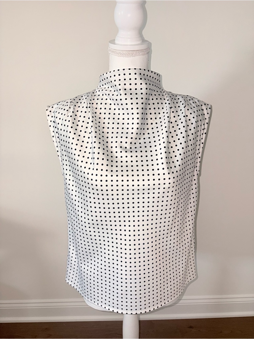 Ann Taylor White Shell with Black Polka Dots